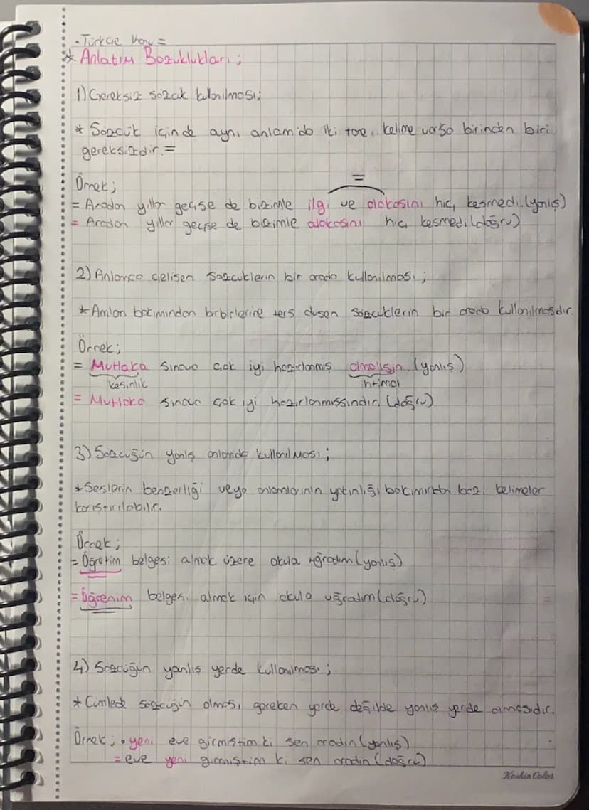--- OCR Start ---
•Türkcie konu
*Anlatım Bozuklukları;
1) Gereksiz sozak kullanılması;
* Sözcük içinde aynı anlam do iki tore kelime voršo b
