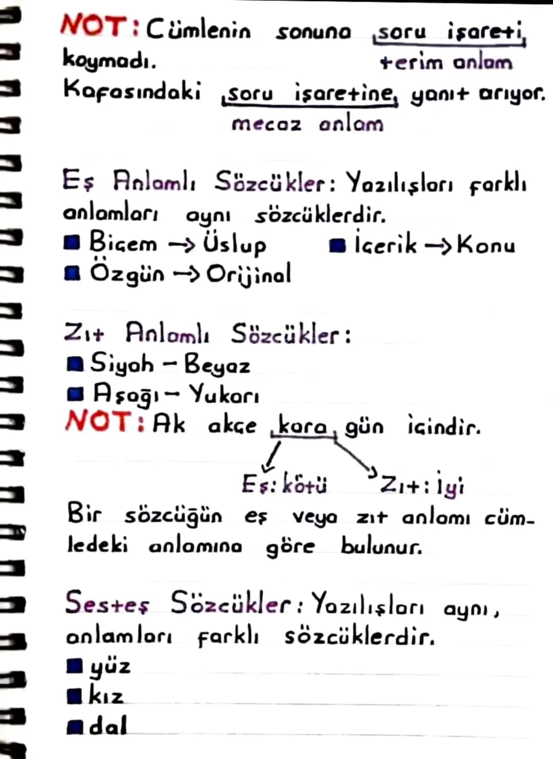 ← SÖZCÜKTE ANLAM
Gercek Anlam: Sözcüğün aklımıza ge-
len ilk anlamıdır.
Yon Anlam: Sözcüğün cümle içerisinde
gerçek anlamından
dığı yeni anl