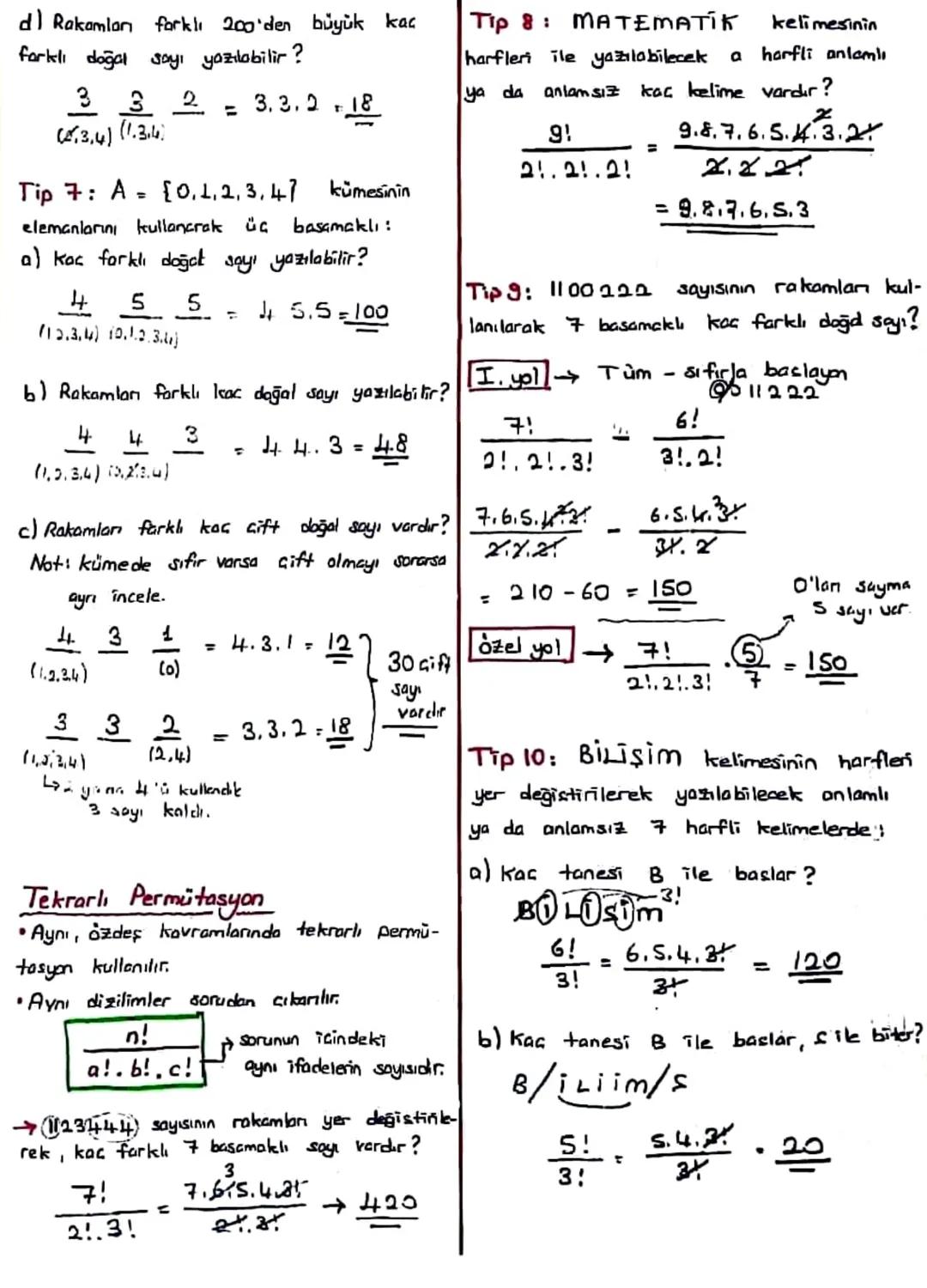 1. Permütasyon

#P(n.r) n tane nesnenin r farklı dizitmi
Sıralamasıdır.

$p(n,r) = \frac{n!}{(п-г)!}$

•P(4.0)=1 •P(6,1)=6

#Birlikte olan i