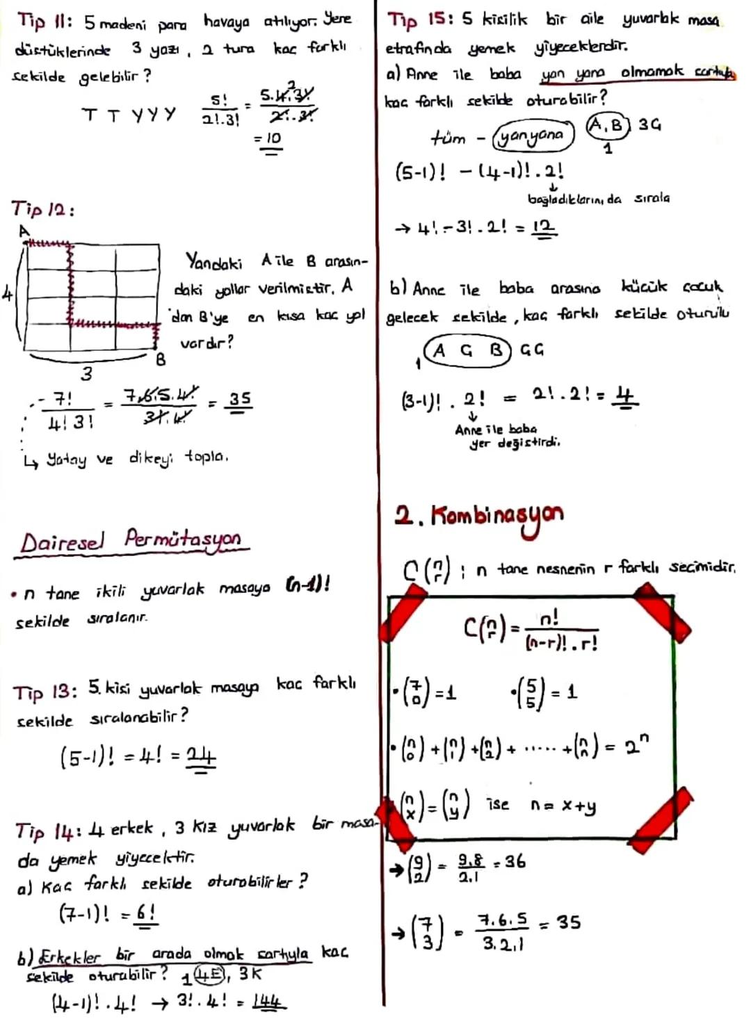1. Permütasyon

#P(n.r) n tane nesnenin r farklı dizitmi
Sıralamasıdır.

$p(n,r) = \frac{n!}{(п-г)!}$

•P(4.0)=1 •P(6,1)=6

#Birlikte olan i