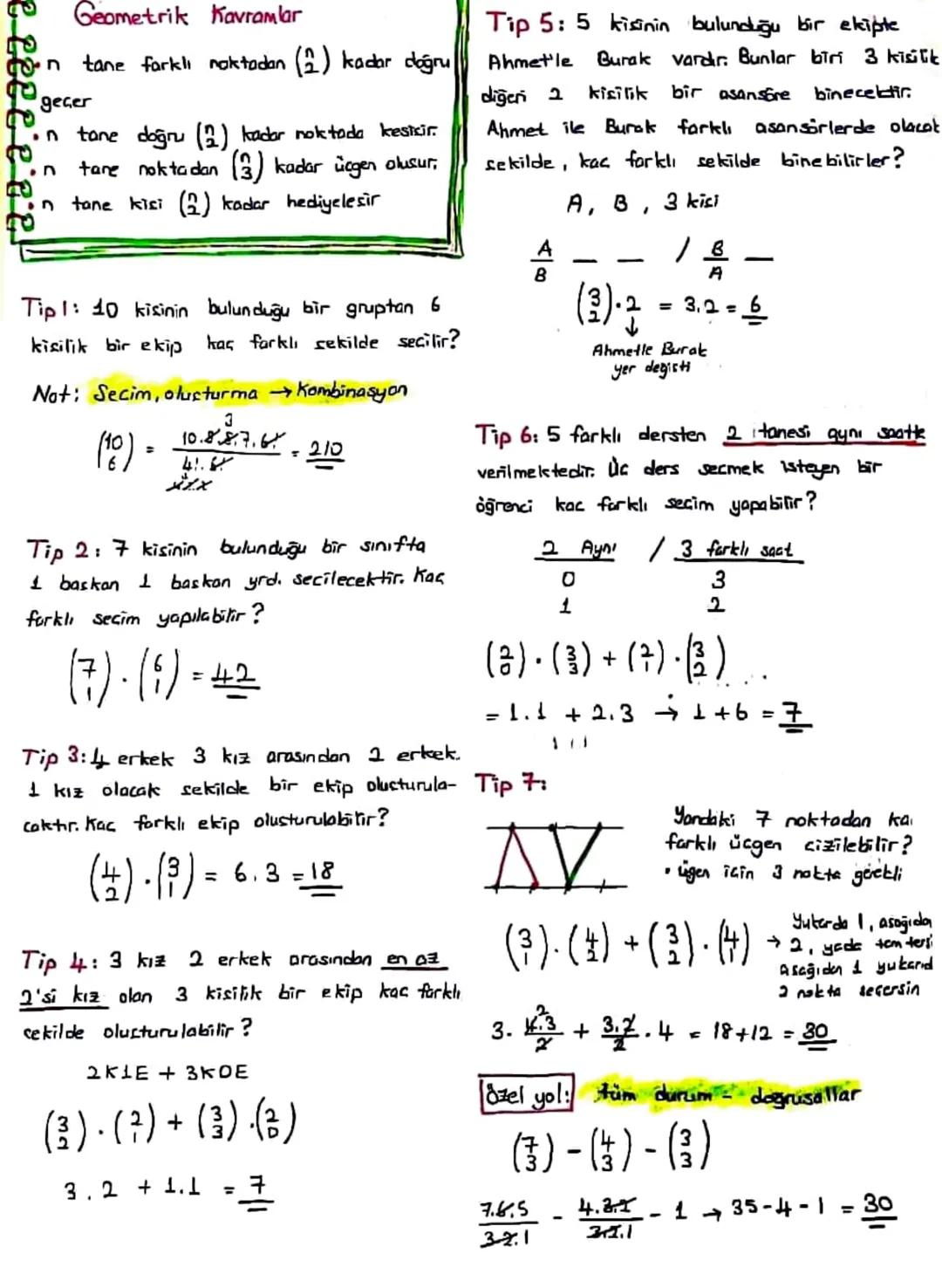 1. Permütasyon

#P(n.r) n tane nesnenin r farklı dizitmi
Sıralamasıdır.

$p(n,r) = \frac{n!}{(п-г)!}$

•P(4.0)=1 •P(6,1)=6

#Birlikte olan i