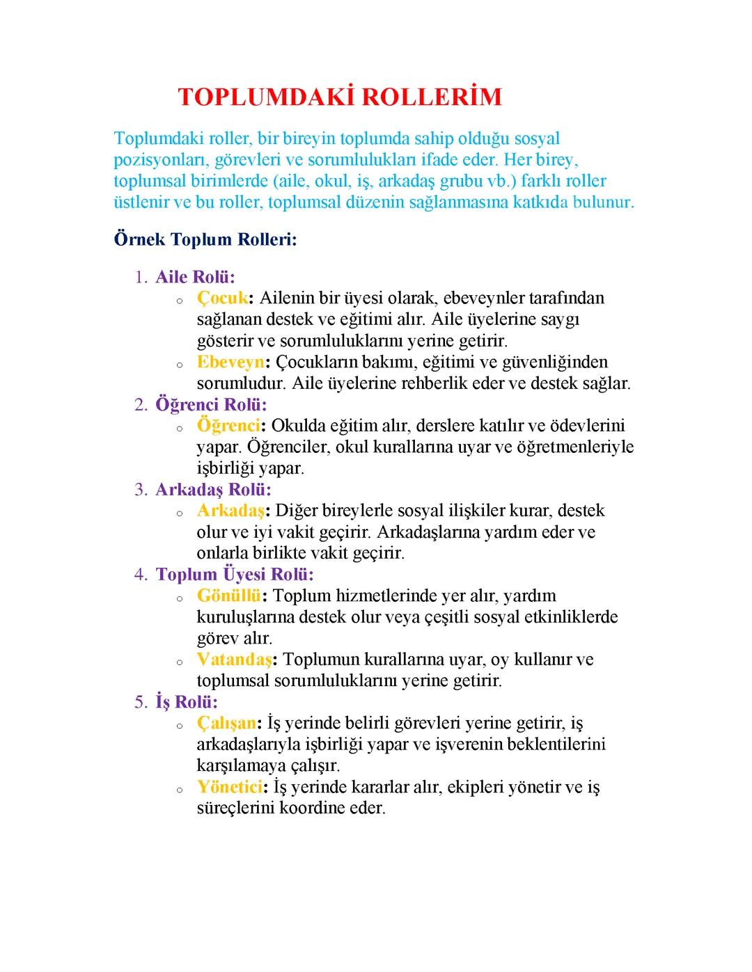 TOPLUMDAKİ ROLLERİM