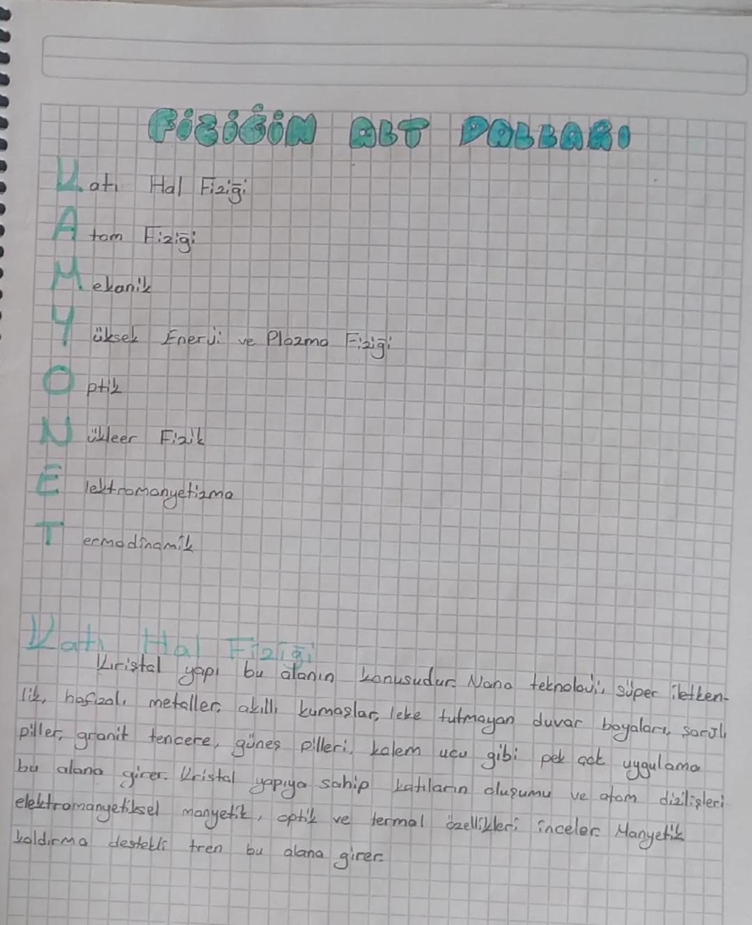Lati
FiziciN ALT POLLARI
Hal Fiziği
tom Fiziği
Mekanik
7 üksek Enerji ve Plazma Fiziği
Nükleer Fizik
Elektromanyetiama
ermodinamik
Kristal
y