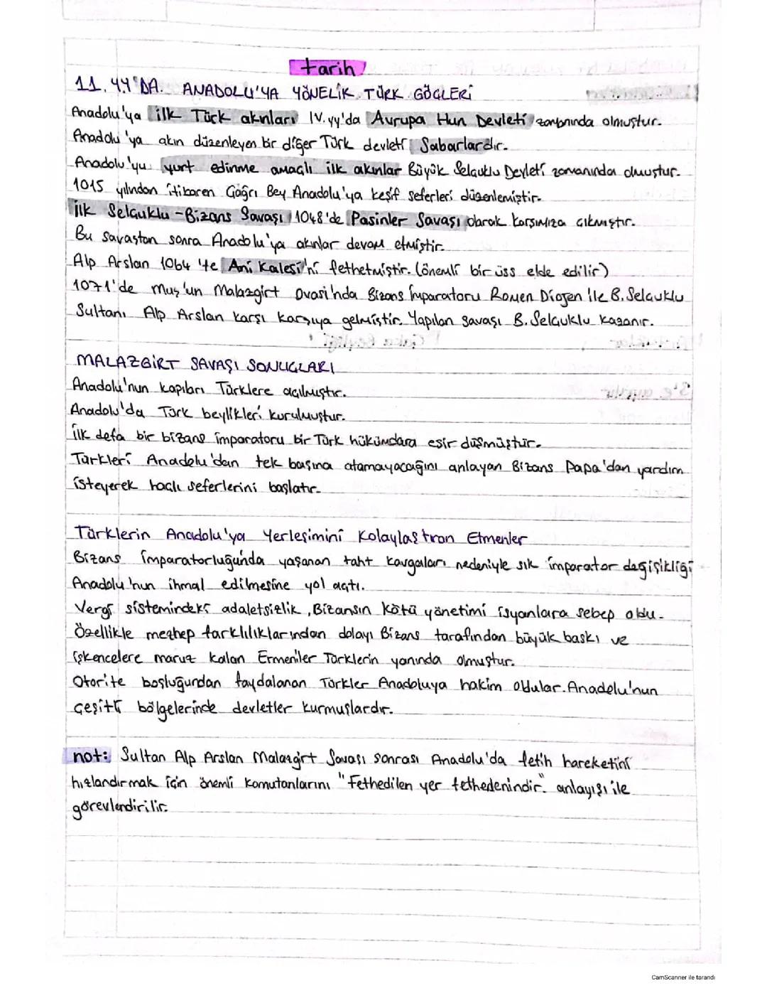 10 sınıf tarih ders notları