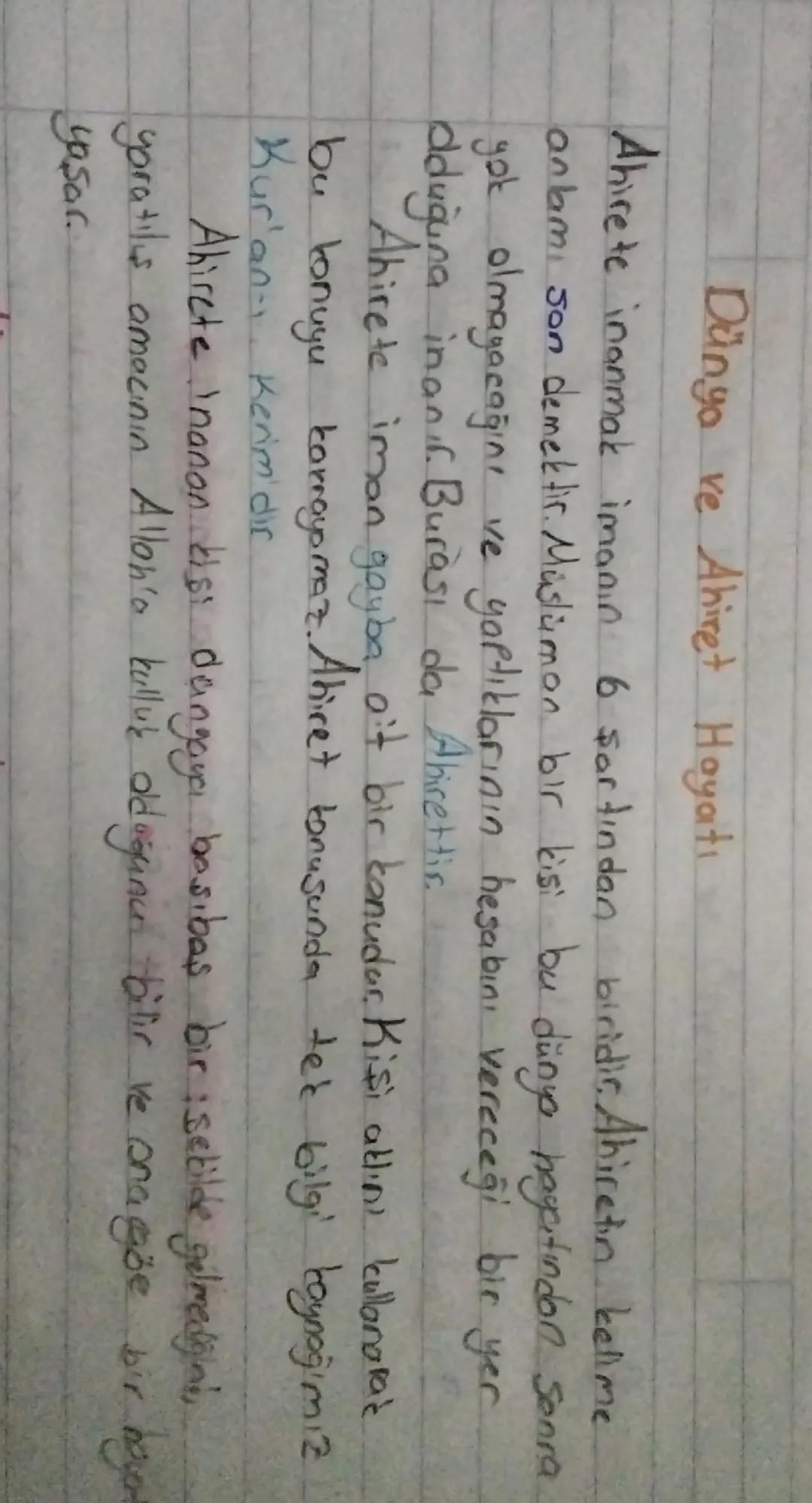 # 1. Ünite  Melek ve Ahiret inancı
Görülen ve Görülmeyen Varlıklar

Âlem: Yaratılmış olan tüm Varlıklara denir. Âlemi yaratan tek bir güç. V