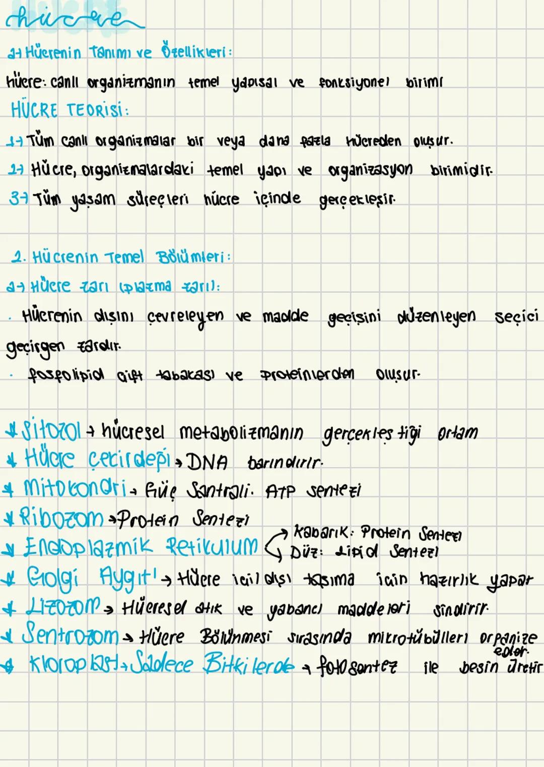  chicke
at Hücrenin Tanım ve Özellikleri:
hüere: canlı organizmanın temel yapısal ve fonksiyonel birimi
HUCRE TEORISI:
1 Tüm canlı organizma