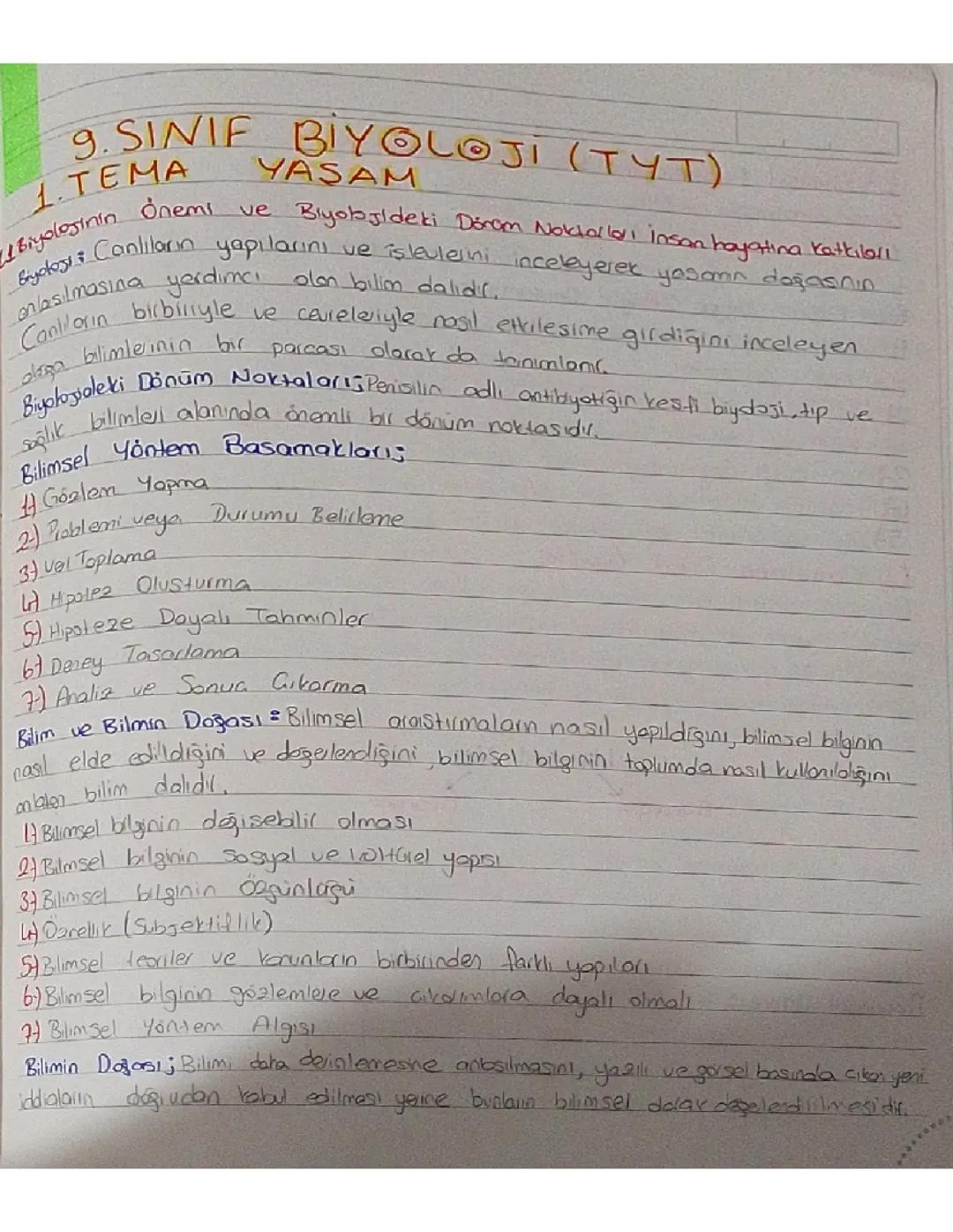 9.sınıf Biyoloji 1.ğnite full özet