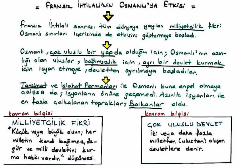 FRANSIZ İHTİLALI'NIN OSMANLI'YA ETKisi =
Fransız intilali
Sonrası tüm dünyaya yayılan milliyetçilik fikri
Osmanlı sınırları içerisinde de et