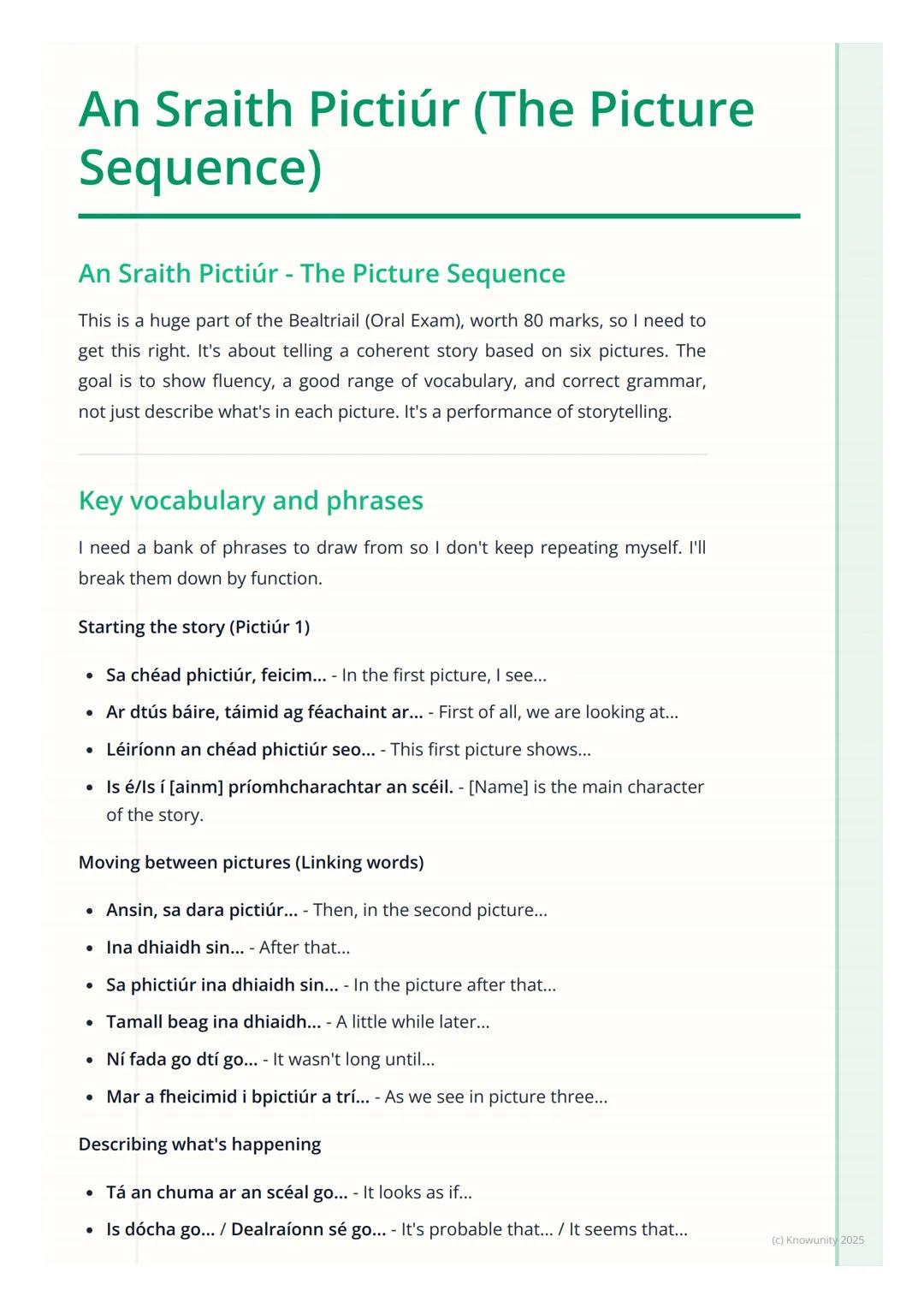 # An Sraith Pictiúr (The Picture
Sequence)

An Sraith Pictiúr - The Picture Sequence

This is a huge part of the Bealtriail (Oral Exam), wor