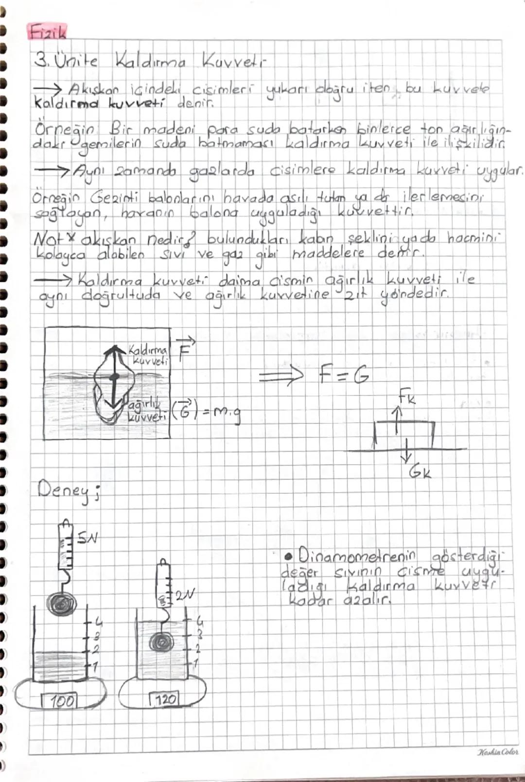 Fizik
3. Ünite Kaldırma Kuvveti
→Akışkan içindeki cisimleri yukarı doğru iten bu kuvvete
Kaldırma kuvveti denir.
Örneğin Bir madeni para sud