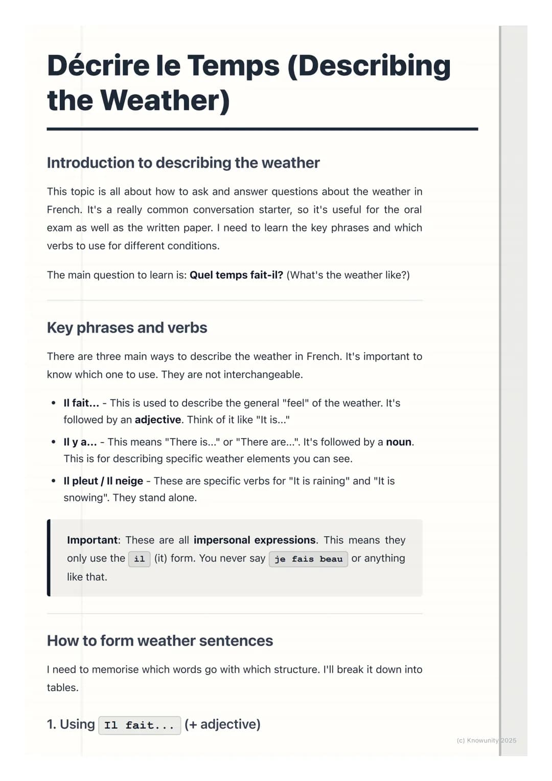# Décrire le Temps (Describing
the Weather)

Introduction to describing the weather

This topic is all about how to ask and answer questions