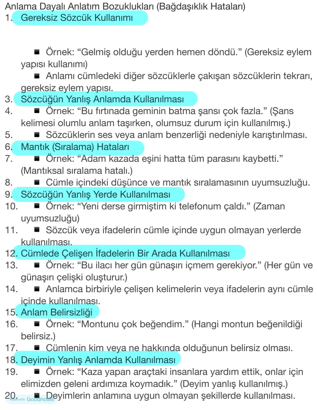 -Anlatım bozukluğu, cümlelerin yapısının,
kelime seçiminin veya dilbilgisi kurallarının
yanlış kullanımını ifade eder. Örneğin, "Ben
gittim 