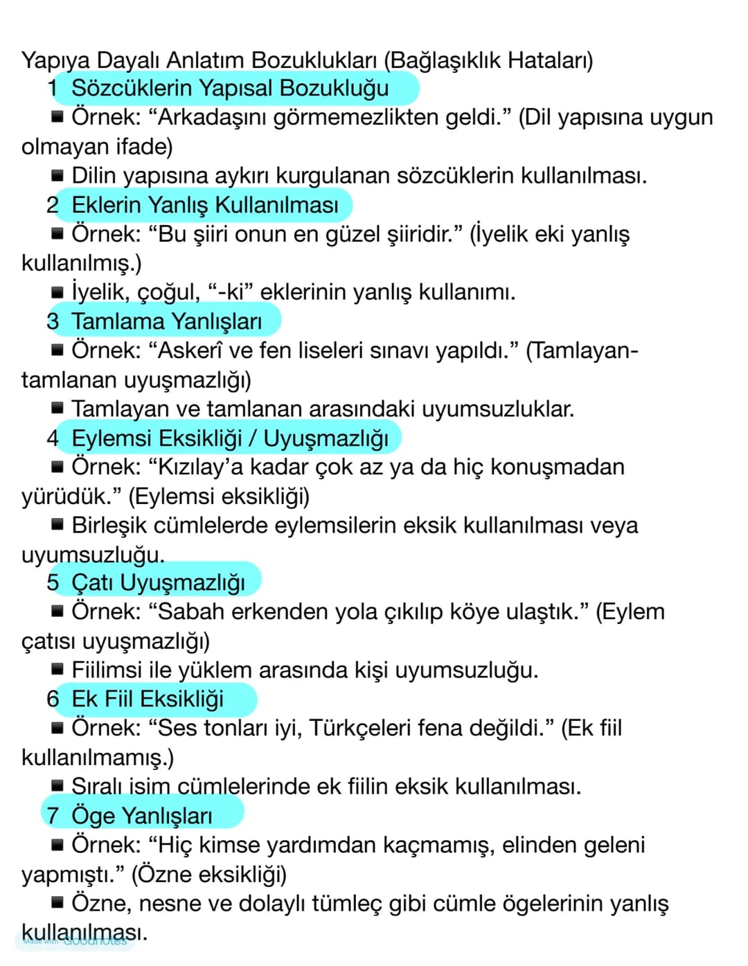 -Anlatım bozukluğu, cümlelerin yapısının,
kelime seçiminin veya dilbilgisi kurallarının
yanlış kullanımını ifade eder. Örneğin, "Ben
gittim 