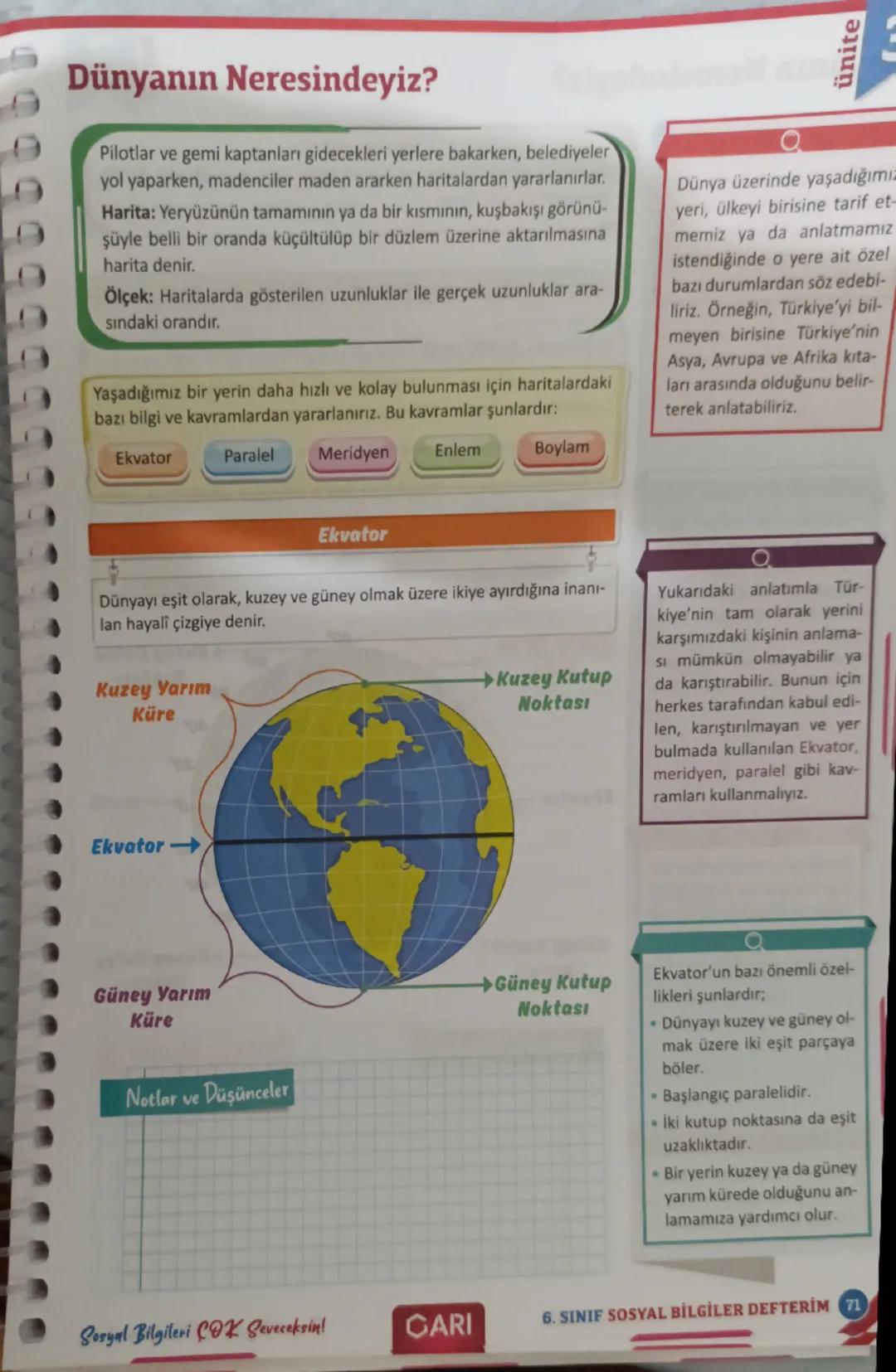 6 sınıf sosyal bilgiler 3 ünite dünyanın neresindeyiz
