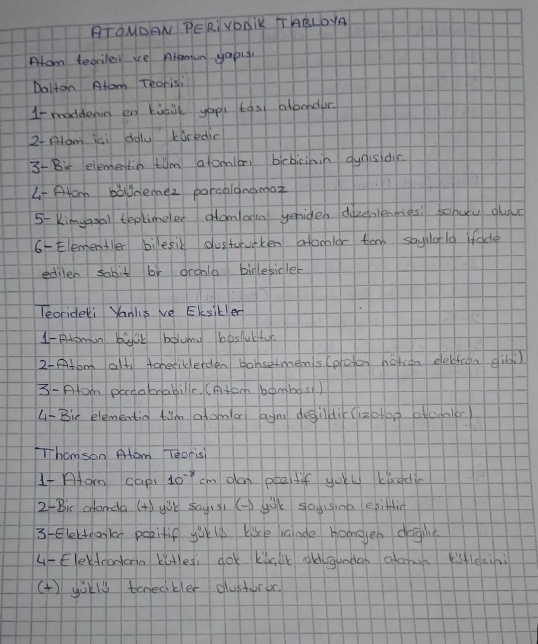 Atom teoriler ve
ATOMDAN PERİYODİK TABLOYA
Atamun yapıs
Dalton Atom Teorisi
1-maddenin en küçük
yapı tasi atomdur.
2- Atom iai
dolu
küredir
