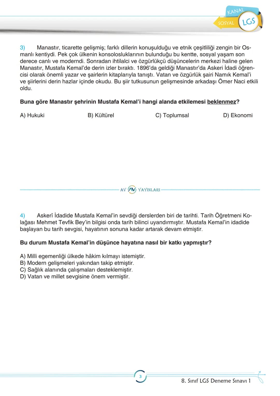 AKILLI VERSİYON (AV) YAYINLARI
8.SINIF
İNKILAP TARİHİ
LGS
DENEME SINAVI
Bu deneme sınavı, Birinci Dünya Savaşı'nın sebeplerini ve savaşın ba