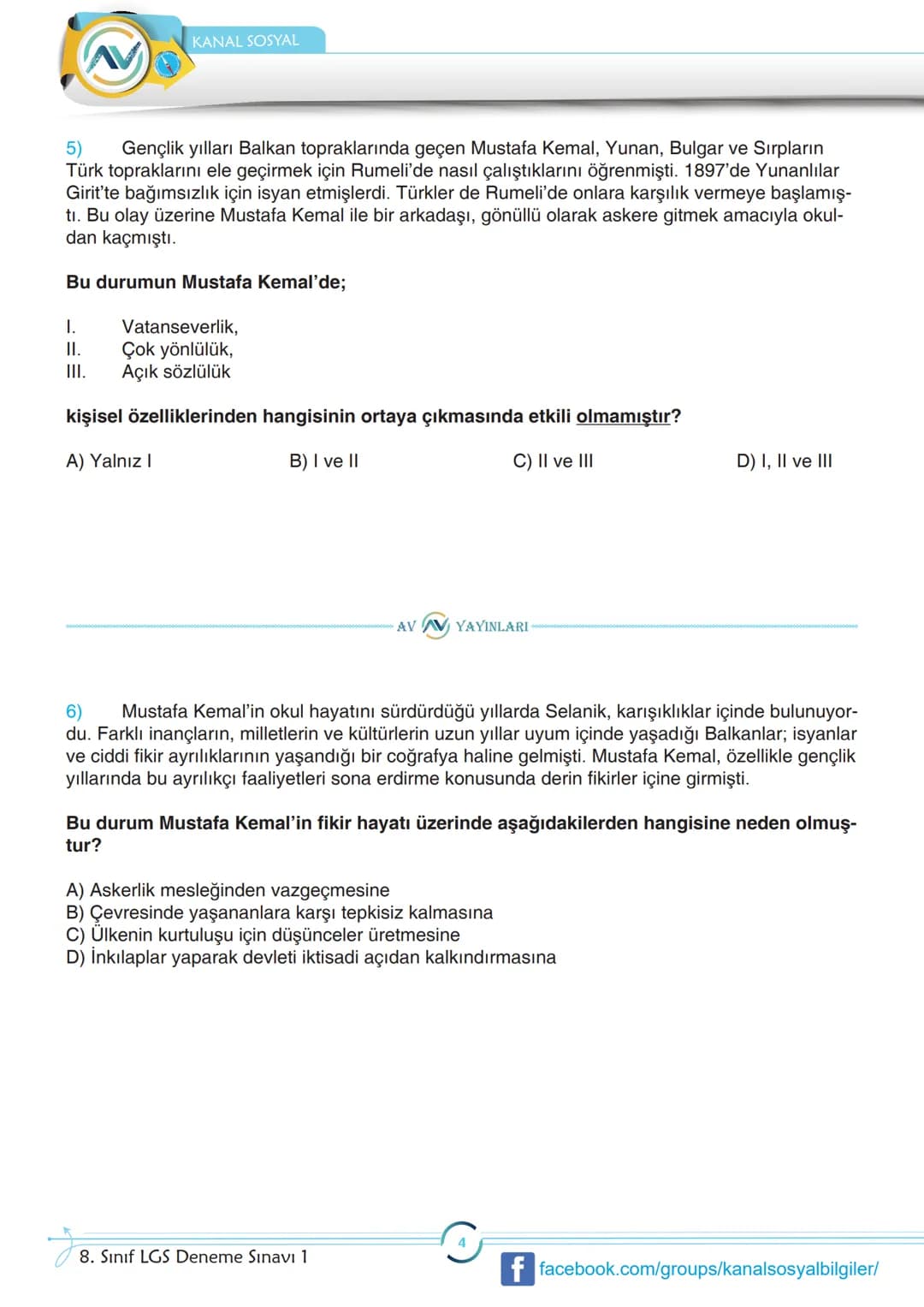 AKILLI VERSİYON (AV) YAYINLARI
8.SINIF
İNKILAP TARİHİ
LGS
DENEME SINAVI
Bu deneme sınavı, Birinci Dünya Savaşı'nın sebeplerini ve savaşın ba