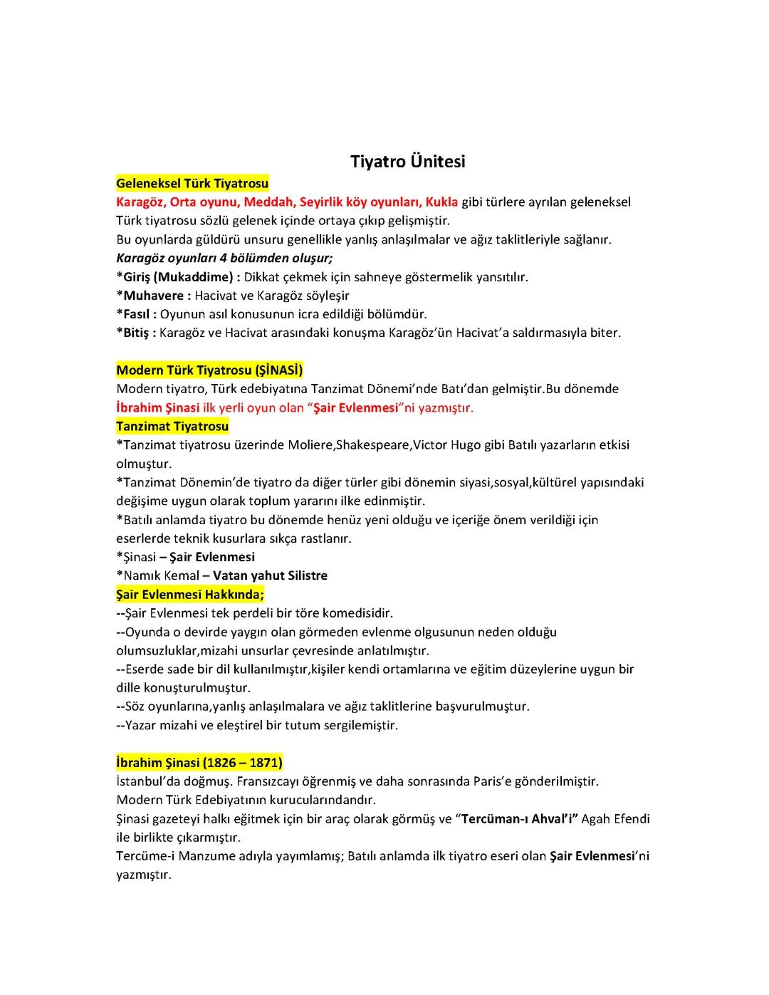 10. Sınıf Tiyatro: Çalışma Kağıtları ve Testler