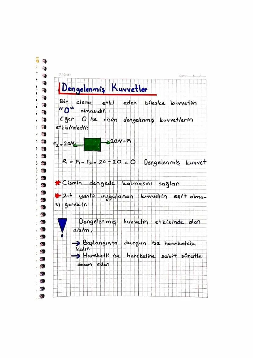 Subject:
Dengelenmis Kuvvetler
Date/
Bir
cisme
etki
eden
bileşke kuvvetin
"0" olmasıdın
Eğer ise cisim dengelenmiş kuvvetlerin
etkisindedir.