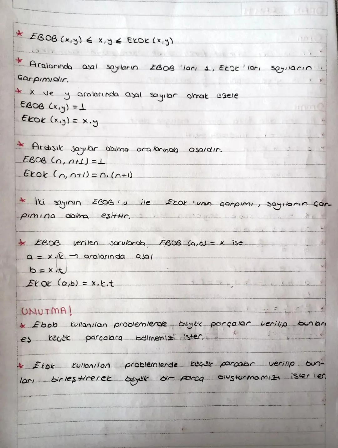 EBOB EKOK
Ebob
* İki
en
veya
büyük doğal Sayıya
daha fazla doğal sayıdan her birini
ortak
tam bolebilen
bolen
bu sayıların
en buyuk
(ebob) d