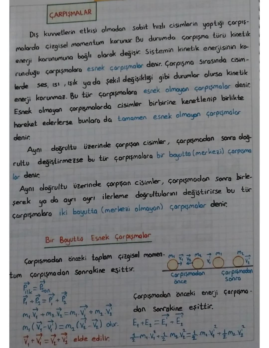 11. Sınıf Itme ve Çizgisel Momentum Çarpışmalar Konu Anlatımı PDF