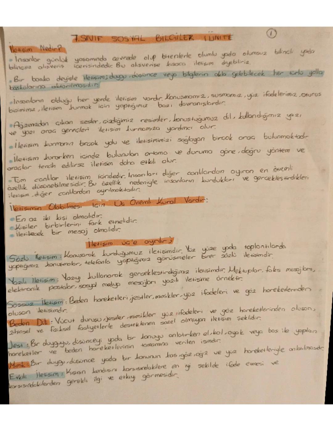 7.sınıf sosyal bilgiler 1.unite özeti
