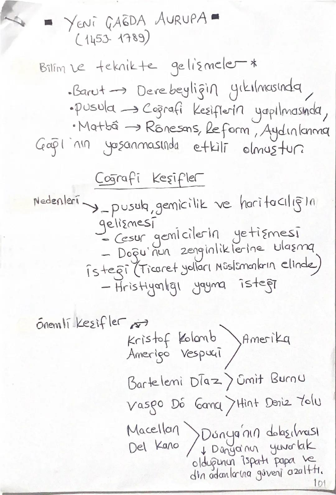 YENI GAGDA AURUPA
(1453-1789)
Bilim ve teknikte gelişmeler *
•Barut → Derebeyliğin yıkılmasında,
•pusula → Coğrafi Keşiflerin yapılmasında,

