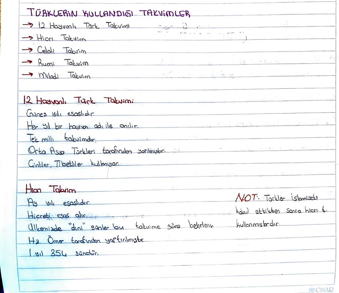 Türklerin Tarihte Kullandığı Takvimler