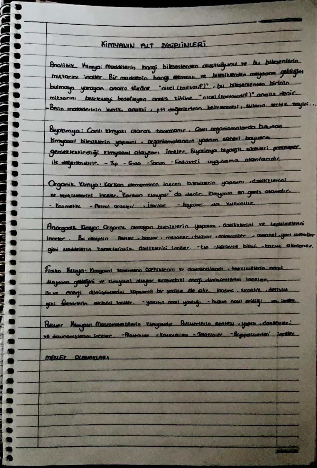 # KIMYANIN ALT DİSİPLİNLERT

Analitik kimya: Maddelerin hangi bilesenlerden oluştuğunu ve bu bileşenleria.
miktarını inceler. Bir maddenin h