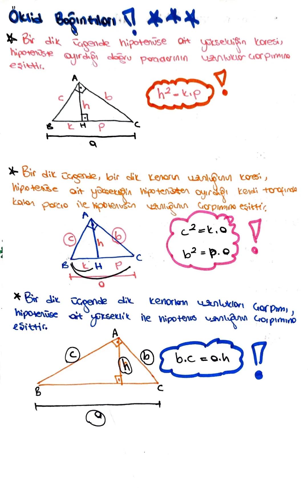 # Dik üagen ve Öklid Boğıntıları

→Pisagor teoreui
D
•Bir açısı 30° ola capene dik ürgen denir. Dik capende dik
- Oamın karşısındaki kenoro 