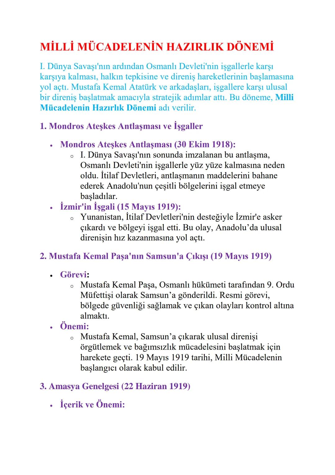 Milli Mücadelenin Hazırlık Dönemi