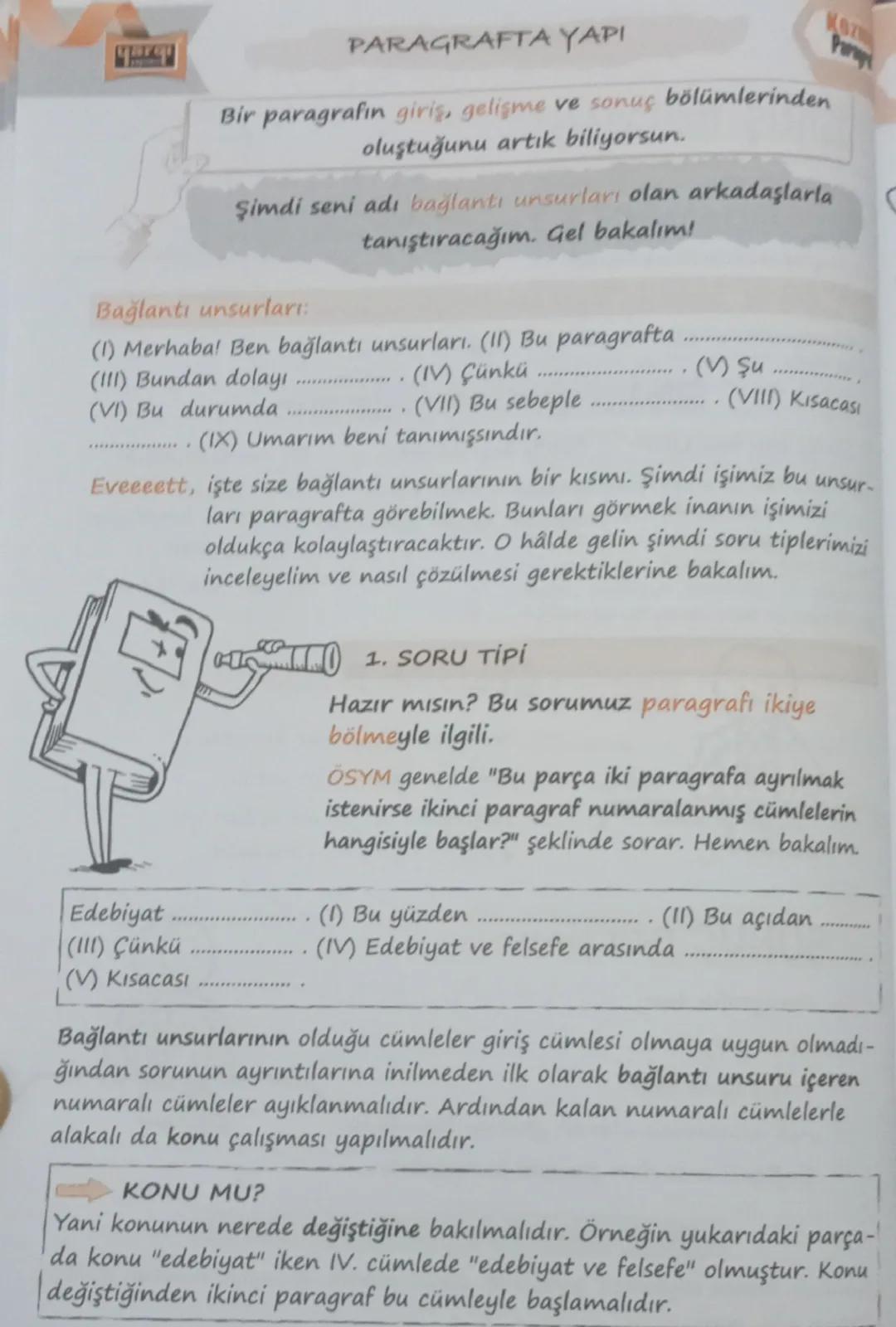 Kozmik
Paragraf
PARAGRAFTA YAPI
yarqi
GİRİŞ BÖLÜMÜ
ilk bölüm
Genelde tek cümle
Çoğunlukla konu burada
Edatlar, bağlaçlar, işaret zamirleriyl