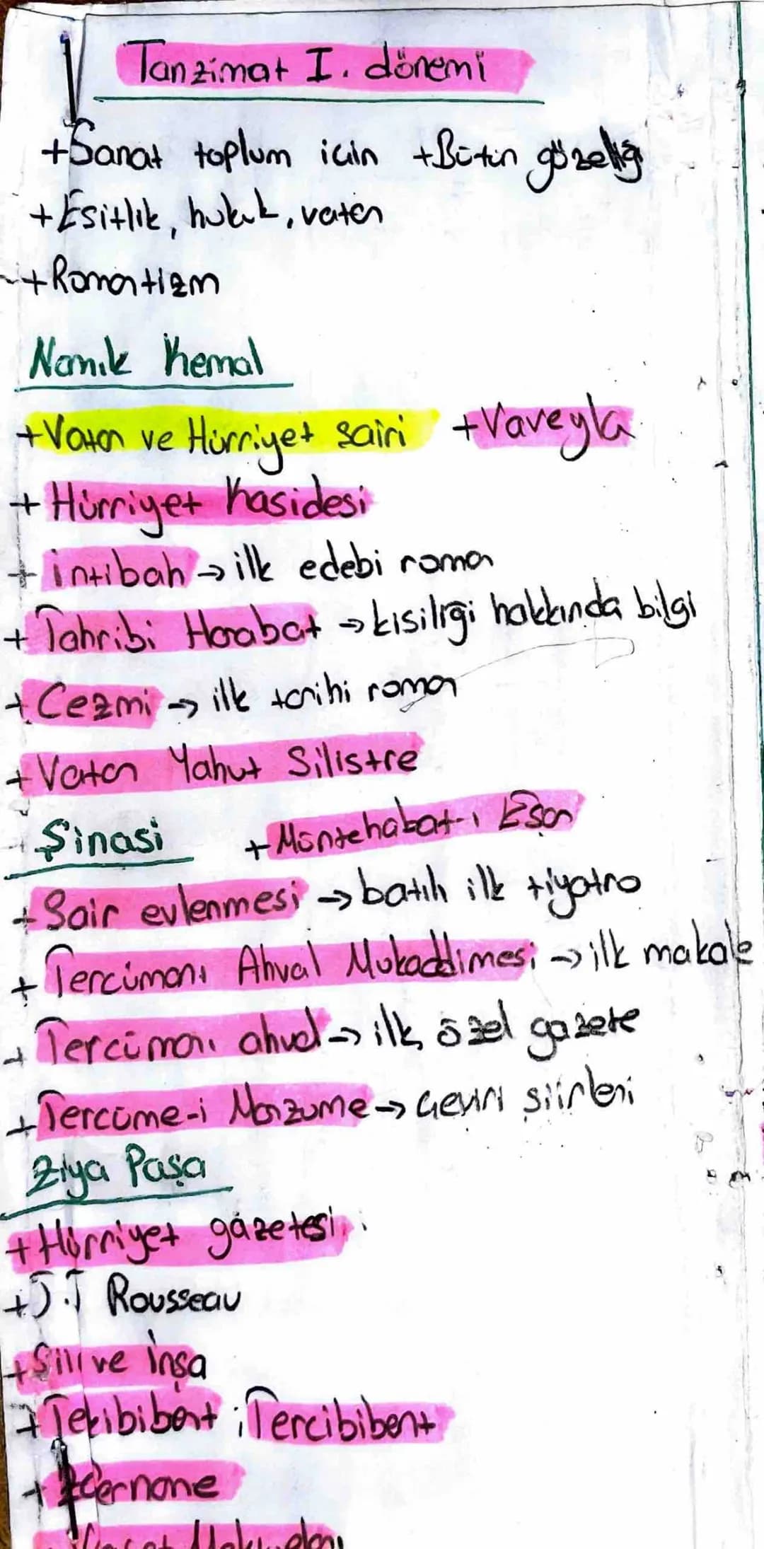 Tanzimat I. dönemi
+Sanat toplum için + Bütün gözelig
+ Esitlik, huku, vaten
~+ Romantizm
Namık Kemal
+ Voton ve Hürriyet saini +Vaveyla
+ H