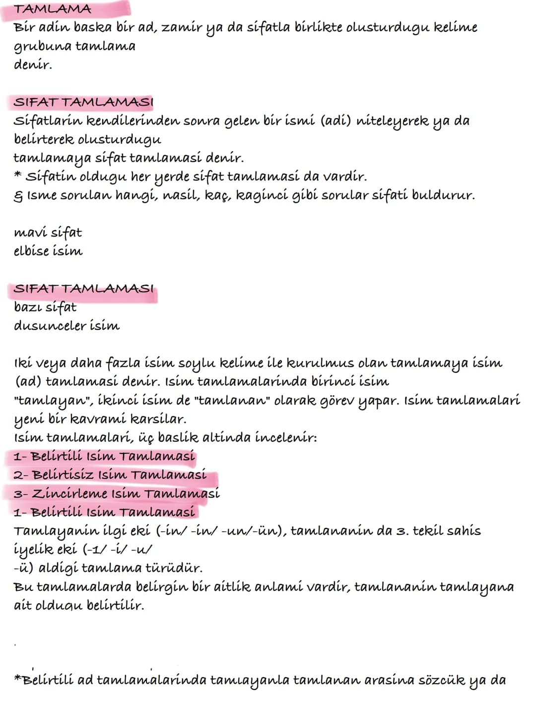 TAMLAMA
Bir adin baska bir ad, zamir ya da sifatla birlikte olusturdugu kelíme
grubuna tamlama
denir.
SIFAT TAMLAMASI
Sifatlarin kendilerind
