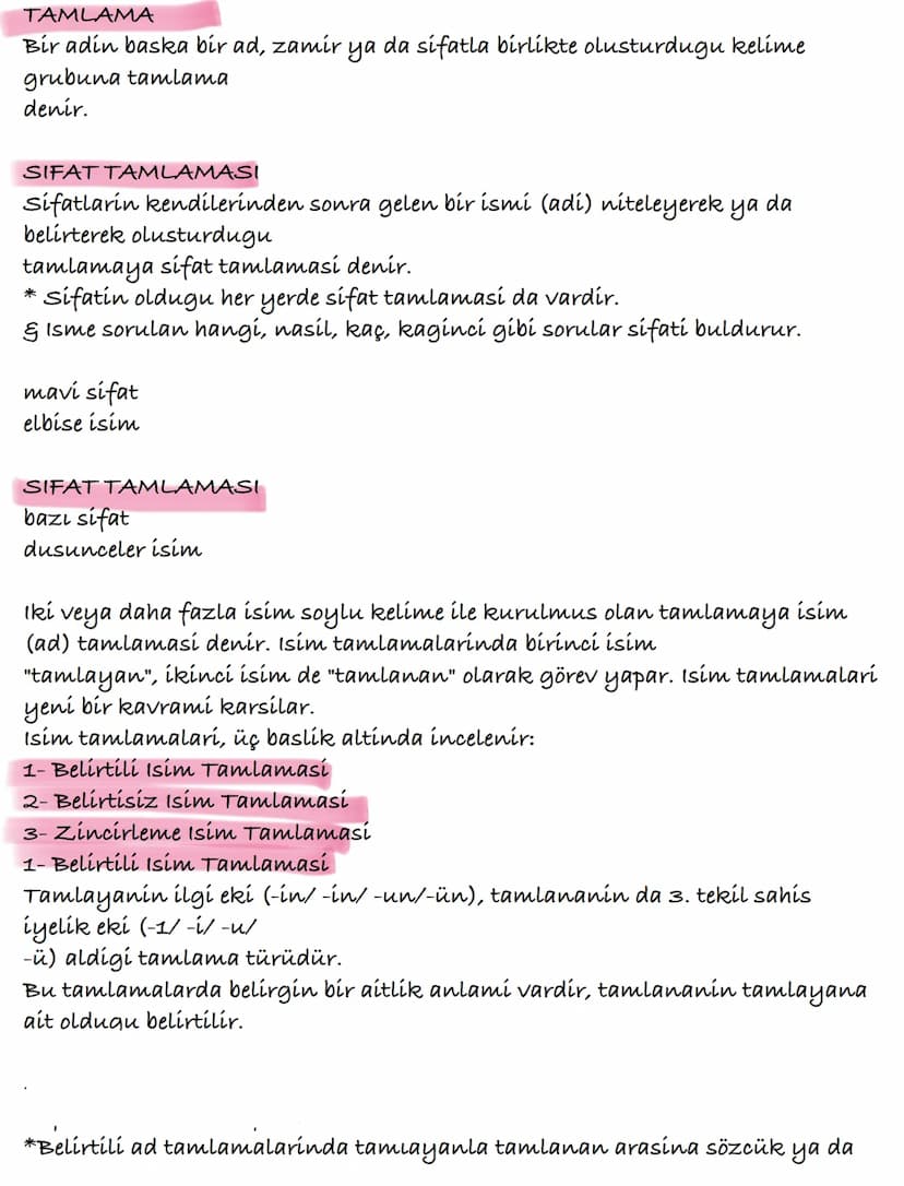 TAMLAMA
Bir adin baska bir ad, zamir ya da sifatla birlikte olusturdugu kelíme
grubuna tamlama
denir.
SIFAT TAMLAMASI
Sifatlarin kendilerind