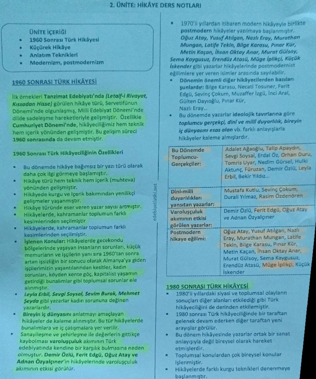 •
ÜNİTE İÇERİĞİ
1960 Sonrası Türk Hikâyesi
Küçürek Hikaye
Anlatım Teknikleri
Modernizm, postmodernizm
1960 SONRASI TÜRK HİKAYESİ
2. ÜNİTE: H