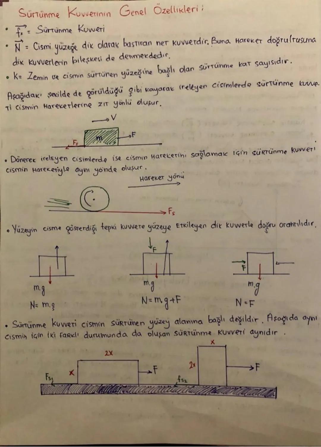 # SÜRTÜNME KUVVETί:

Sürtünme kuvveti, Haraker Halinde cisimlerin Hareketlerini ve ya duran cisim-
lerin Harekete geçmesini önleyici yönde o