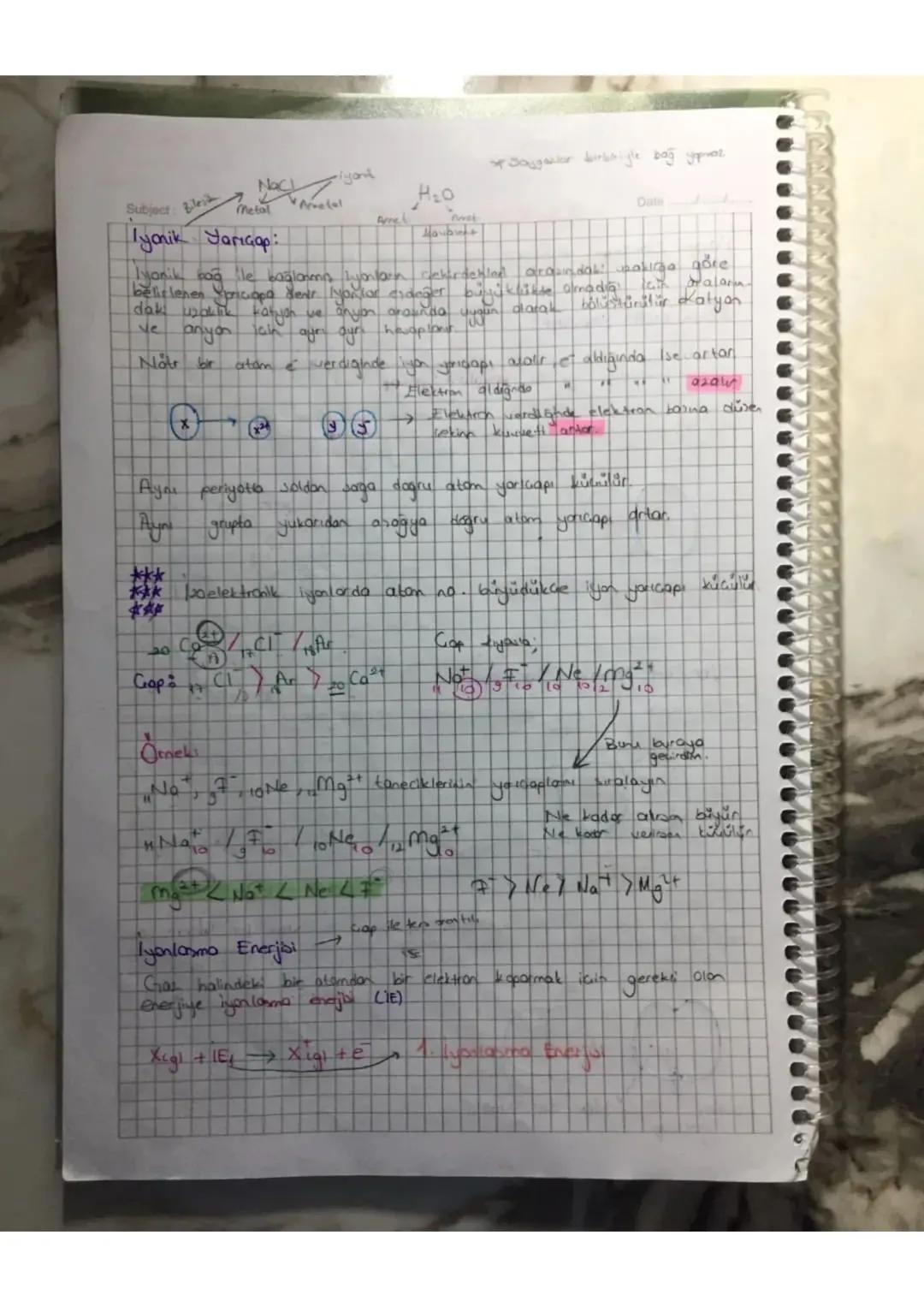 Subject:
PERIODIK ÖZELLİKLER
Date
Atom Jariciapı Kimyajar bağlarla bağlı iki atom arasındaki waklık
dikkate alinie.
KOVALENT JARIGAP:
But
Te