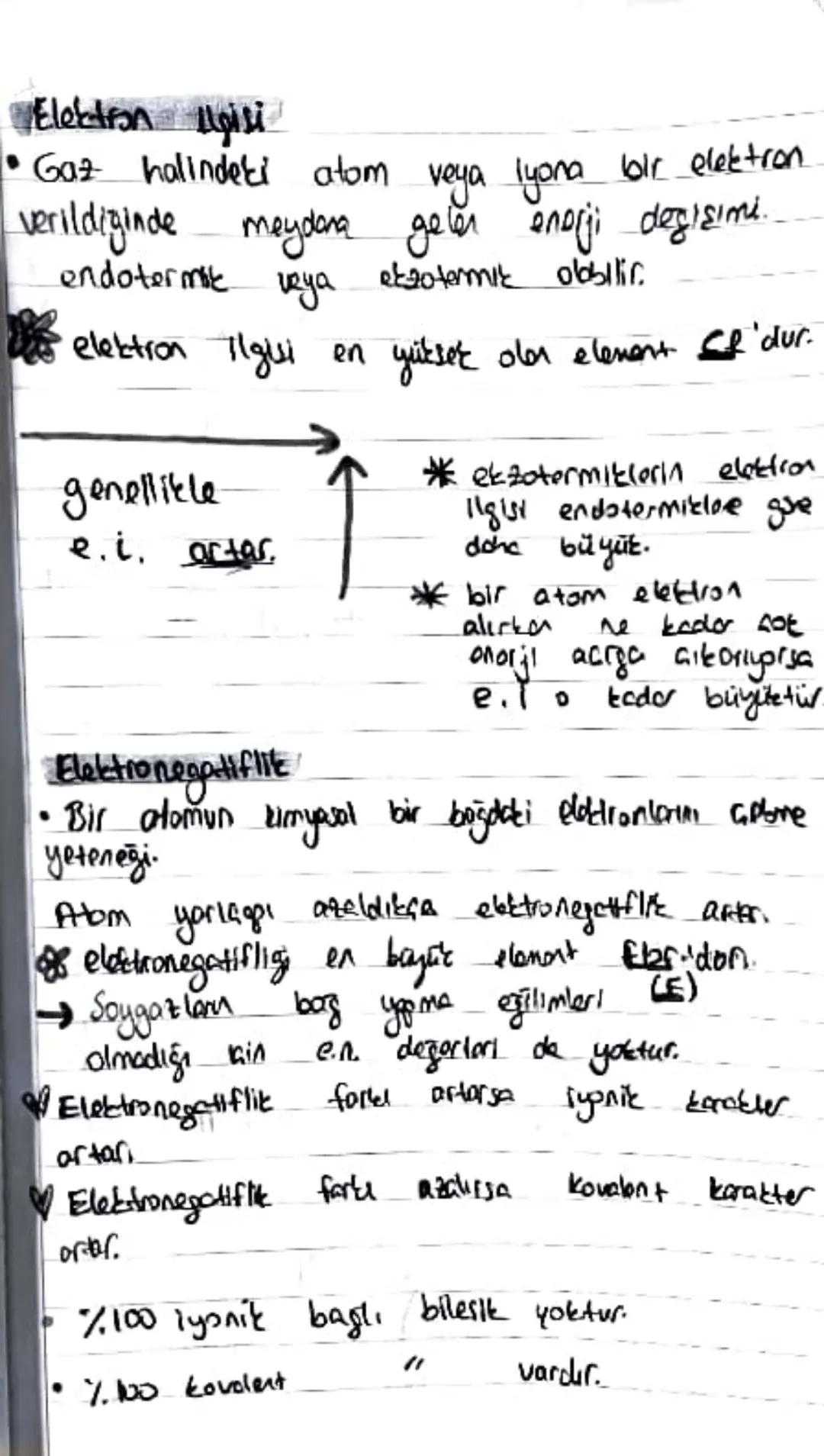 # Periyodik Özellikler

*   Kovalent Yarıçap: Elektronların ortaklaşa kullanıl-
    masıyla oluson moleküldder yoricop

→ Gerçek yarıçaptor
