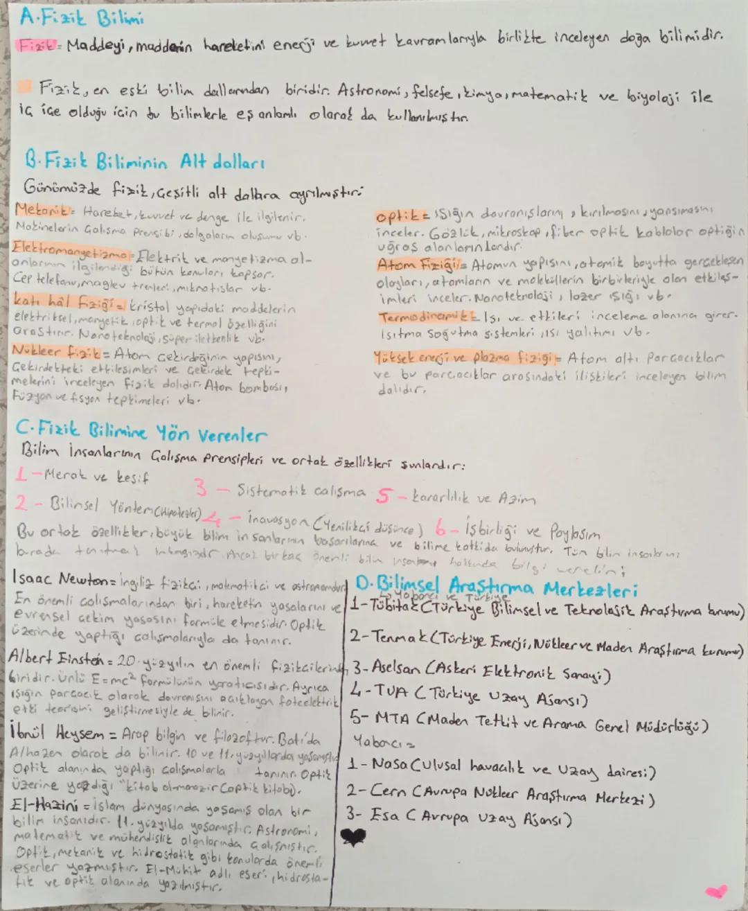 A.Fizik Bilimi
Fizik Maddeyi, maddenin hareketing enerji ve kuwet kavramlarıyla birlikte inceleyen doğa bilimidir.
Fizik, en eski bilim dall