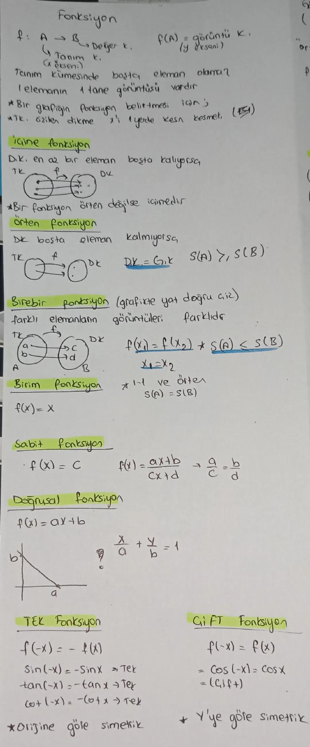 Fonksiyon

f: A B Değer k.
4 Tanım k.
(
f(A) görüntü K.
Tanım kümesinde başta eleman olama?
I elemanın 1 tane görüntüsü vardır
*Bir grafiğin