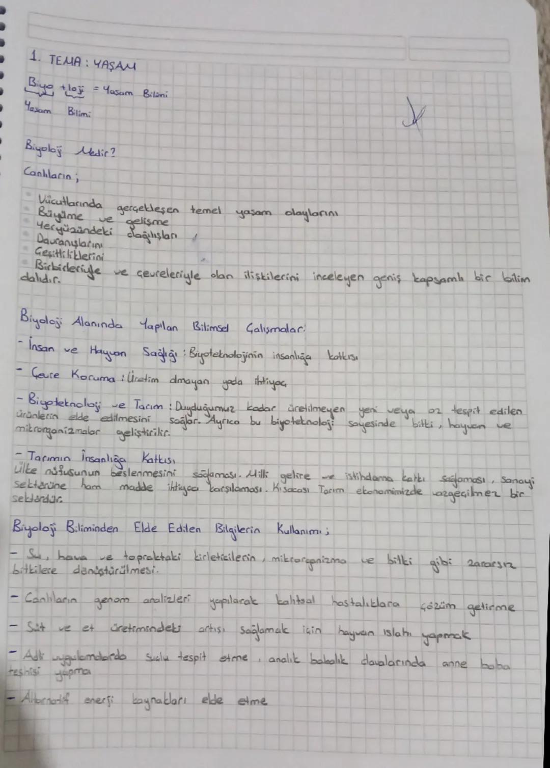 1. TEMA: YAŞAM
Biyo
Yasam
+loji
Bilimi
= Yasam Bilimi
Biyoloji Medir?
Canhların;
- Vücutlarında gerçekleşen temel
Büyüme ve
gelişme
Yeryüzün