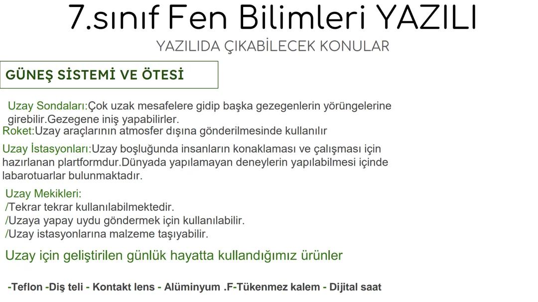 7. Sınıf Fen Bilimleri Yazılı Soruları ve Çıkabilecek Konular