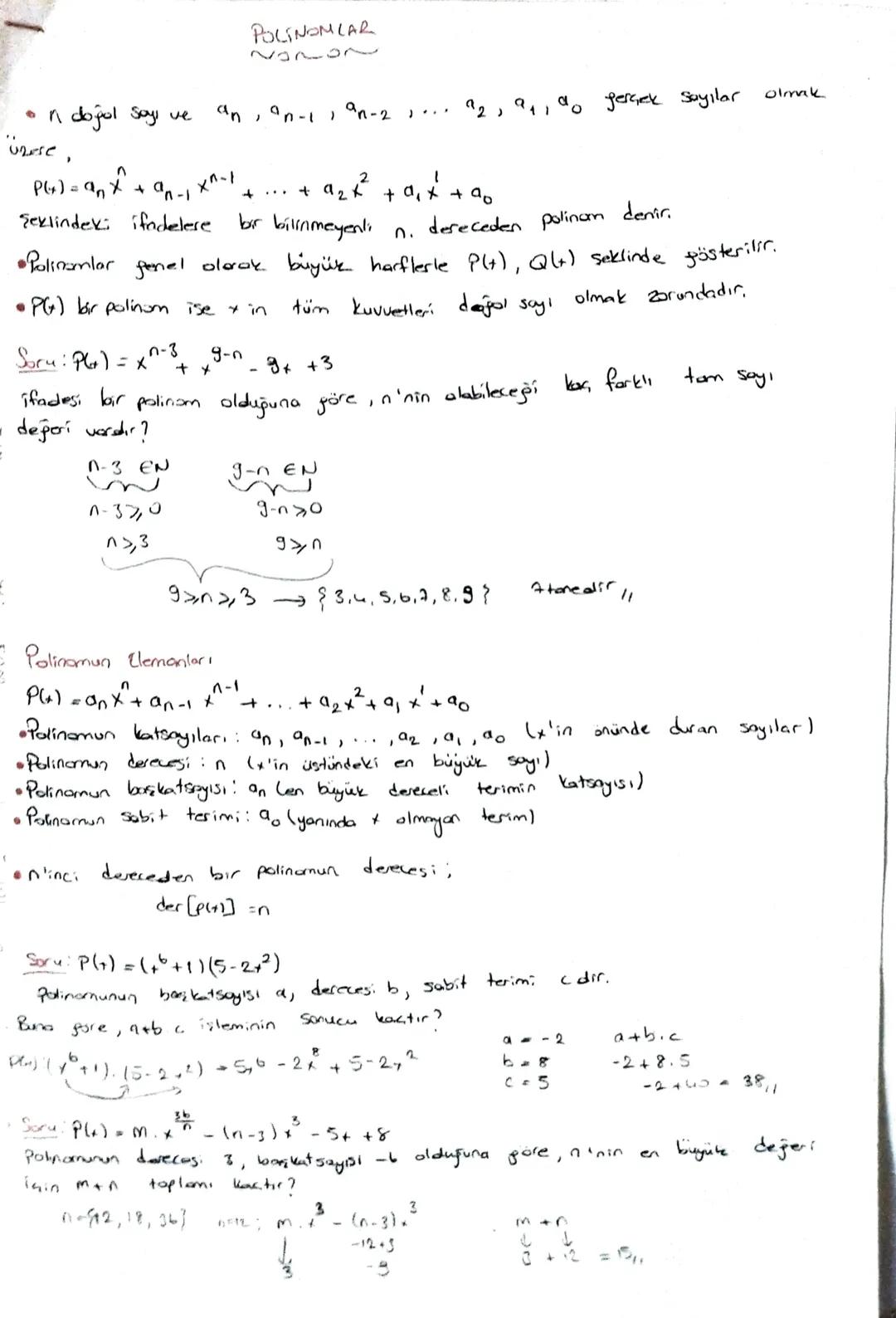 # POLINOMLAR
NONO~
• i doğal Sayı ve $a_n, a_{n-1}, a_{n-2} ... a_2, a_1, a_0$ gerçek sayılar olmak
ünese,
$P(x)=a_nx^n + a_{n-1}x^{n-1} + .