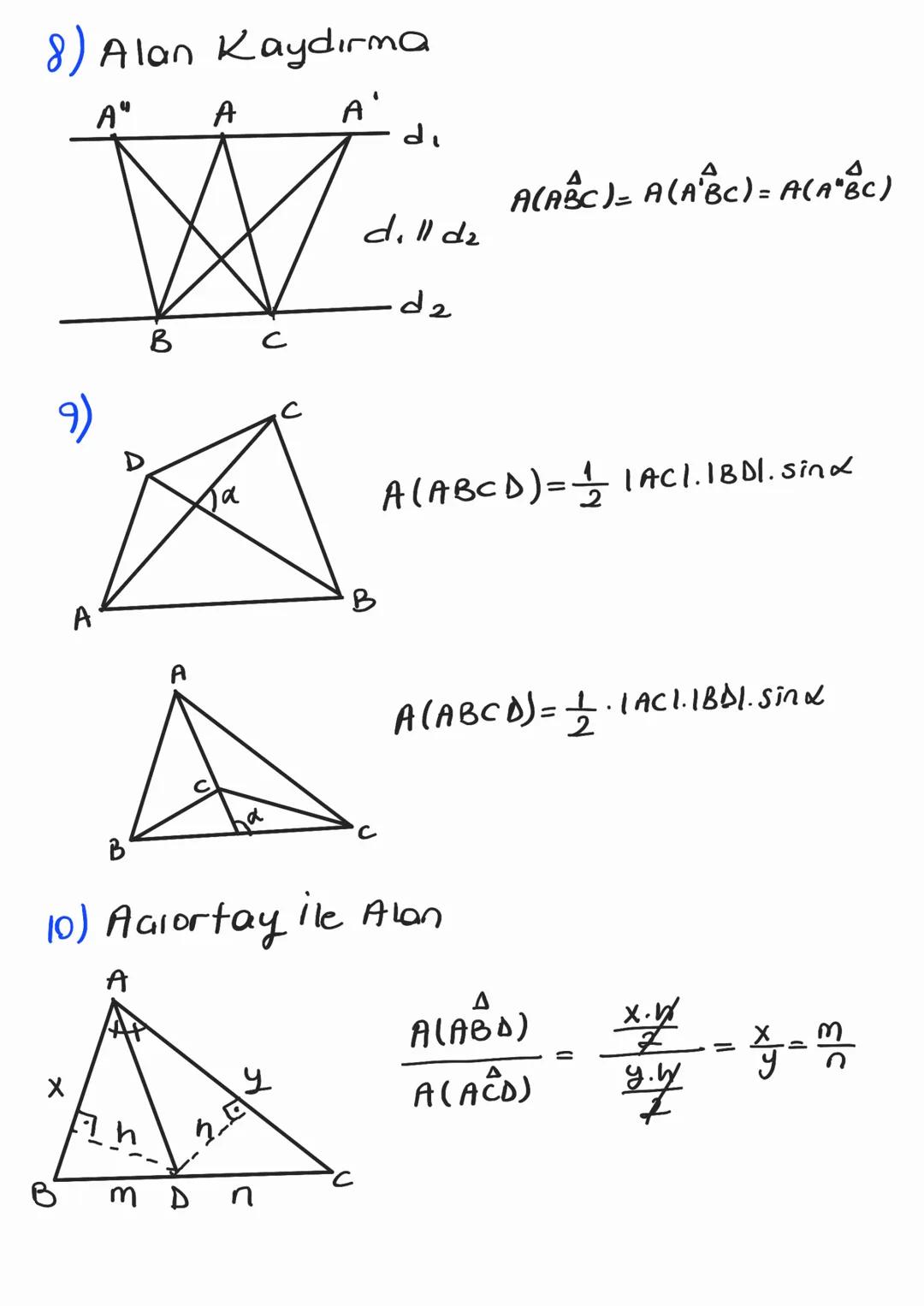 LIGGENDE ALAN
1)
A
A (ABC)=
a.ha
2
=
b.hBc.hc
2
=
2
B
2)
hA
hB
nc
C
ha
3)
A
C
S
σ
hB
ho
A(ABC) = a.na
=
2
hc
C
b.hB = c. hc
2
2
A (ABC) = a.