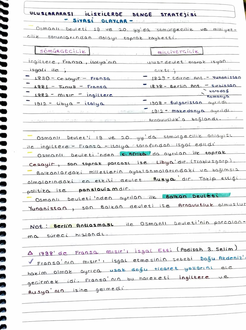 ULUSLARARASI iLiSKILERDE DENGE
-
STRATEjisi
Sivasi OLAYLAR - A
Osmanlı Devleti 19 ve 20. yy'da sömürgecilik
ve
milliyet-
cilik
sorunlarından