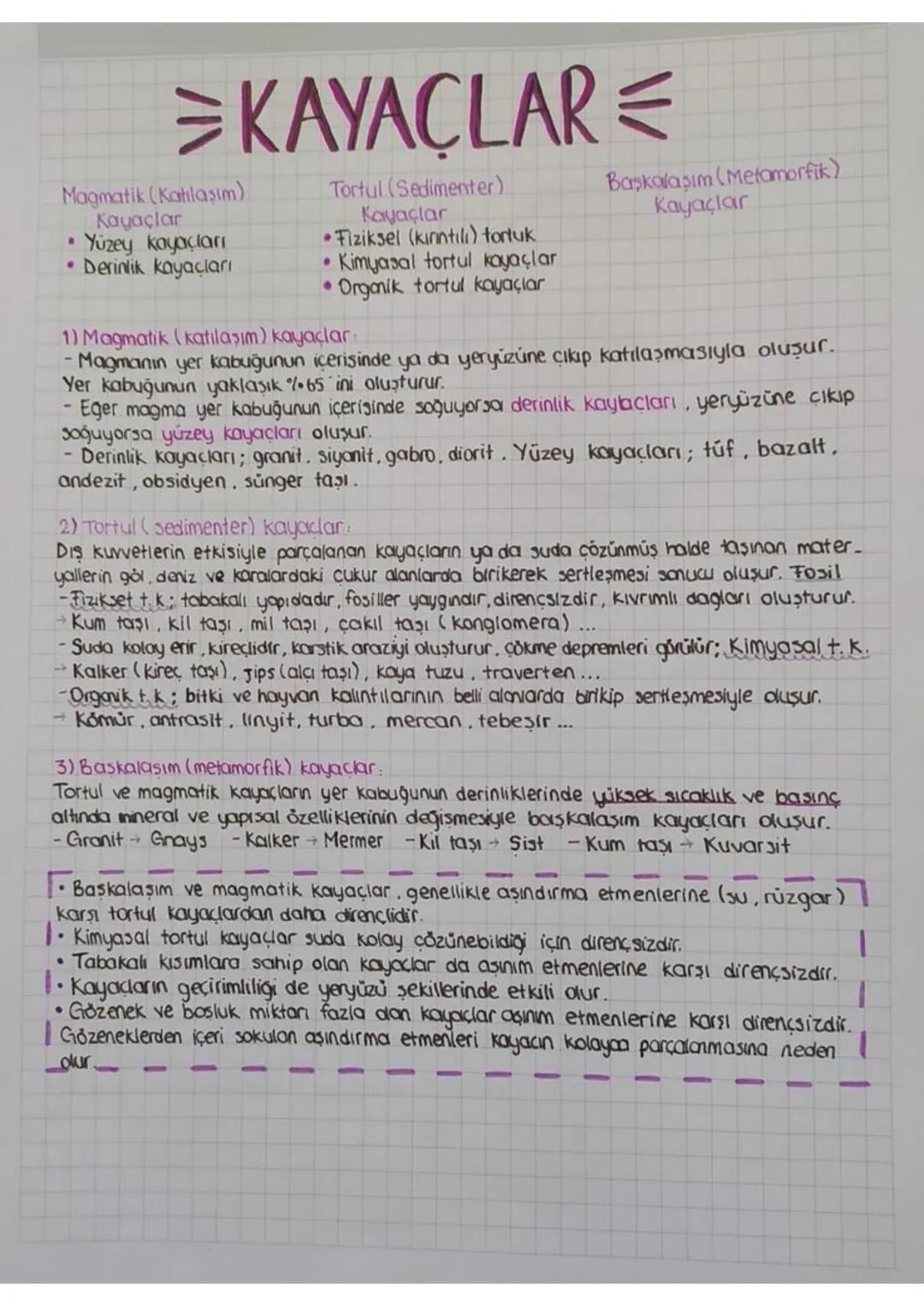 Magmatik (Katılaşım)
.
Kayaçlar
⚫ Yüzey kayaçları
KAYAÇLAR
Tortul (Sedimenter)
Kayaçlar
•Fiziksel (kinntili) tortuk
.
⚫ Derinlik kayaçları
•