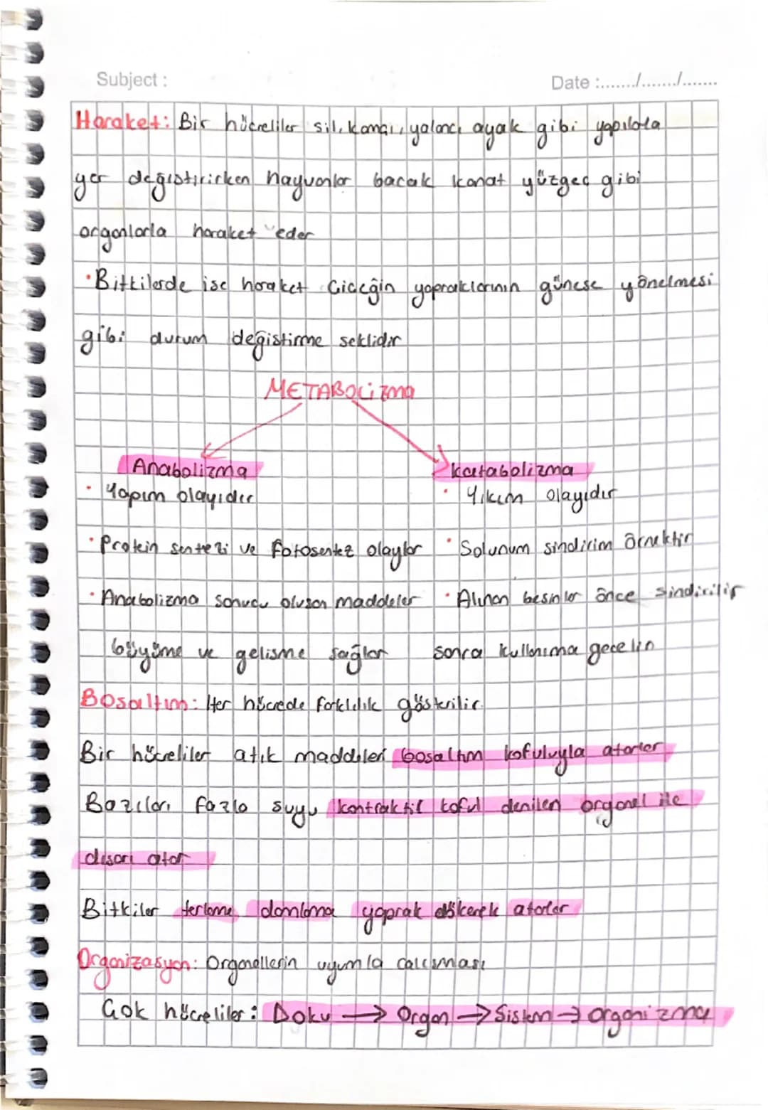 Subject: Biyoloji
Date:...........
→Bakken, Amip, Oglera gibi conliler tek niserli
bitkiler ve hayvalor cole his creli
Prokoryot Hüde: Çekir