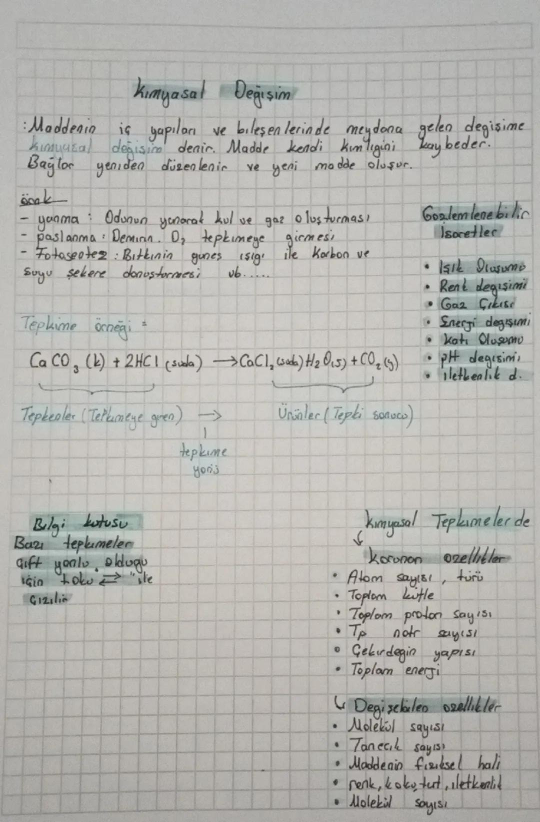 Kimya;kimyasal değişim 