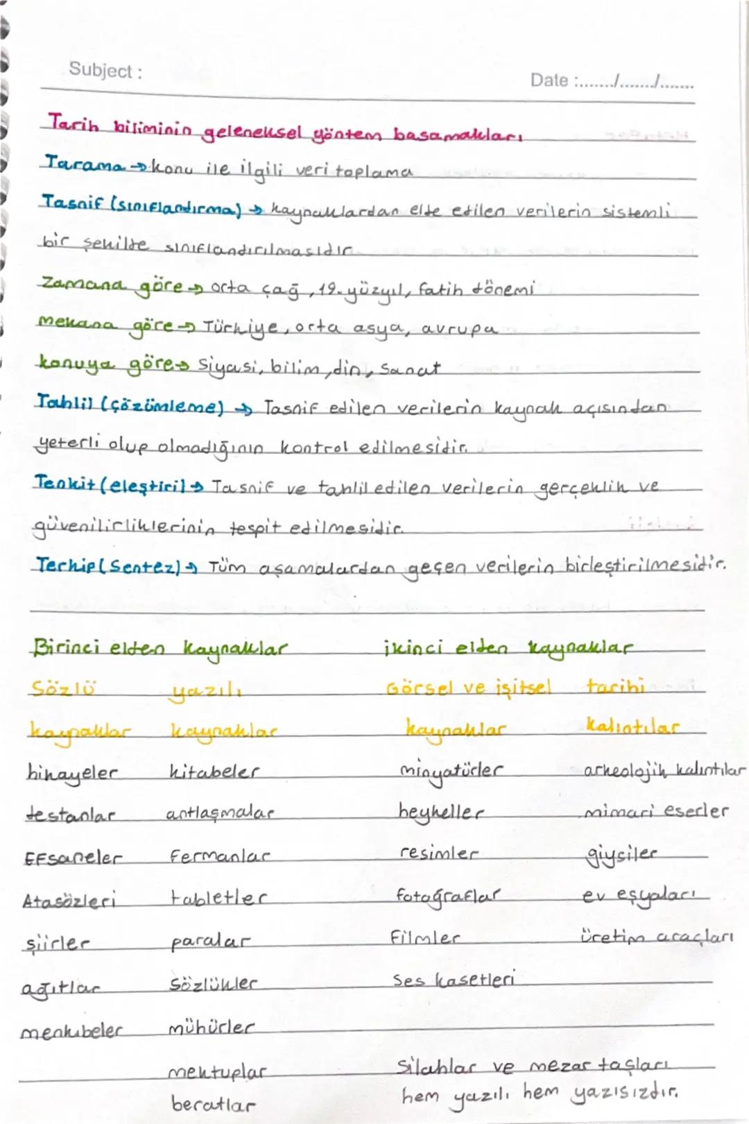 Date:......
Subject:
Tarih öğrenmenin faydaları
Geçmişin ışığında bugünün aydınlatılmasını sağlar
İnsanların kültür seviyesini yükseltia
Bir